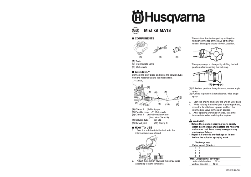 Page 1 de la notice Manuel utilisateur Husqvarna MA18