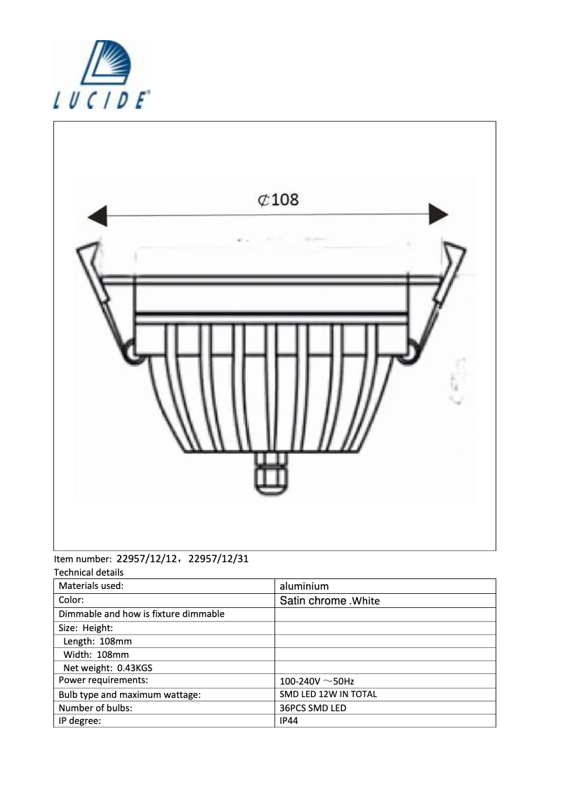 Page n°1 - Manuel utilisateur Lucide Cimic-Led