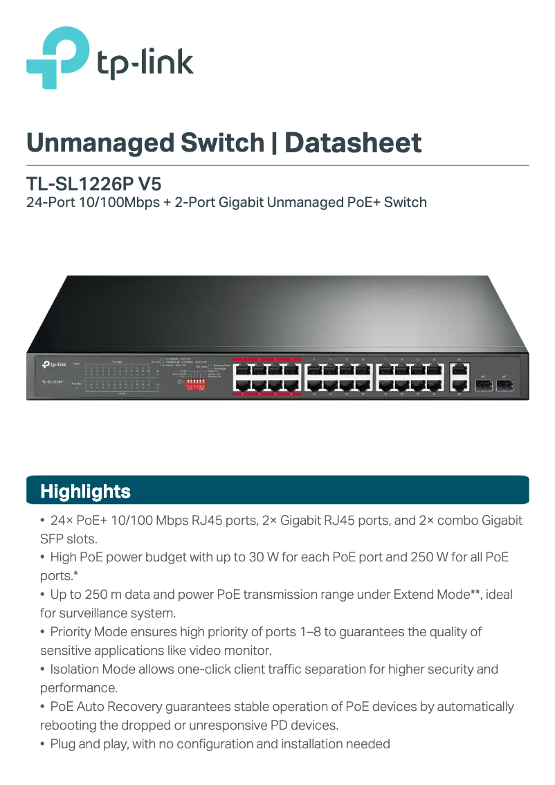 Página 1 del manual Ficha técnica TP-Link TL-SL1226P