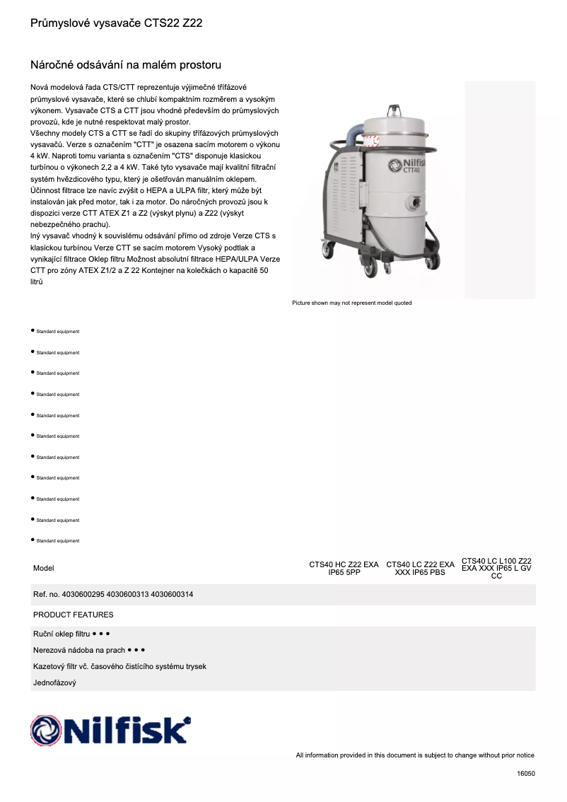 Page 1 de la notice Fiche technique Nilfisk CTS40