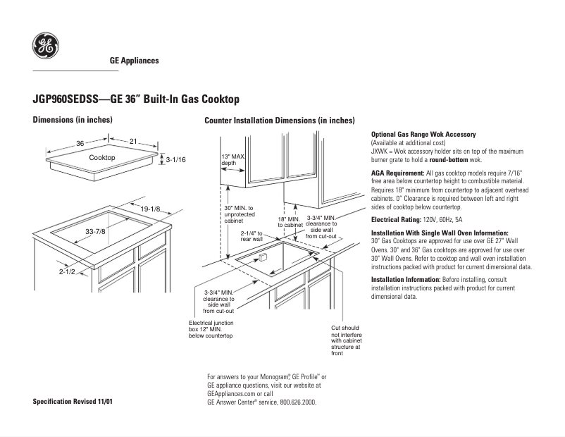 Page n°1 - Fiche technique GE JGP960SEDSS