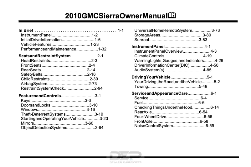 Page 1 de la notice Manuel utilisateur GMC Sierra 1500 (2010)