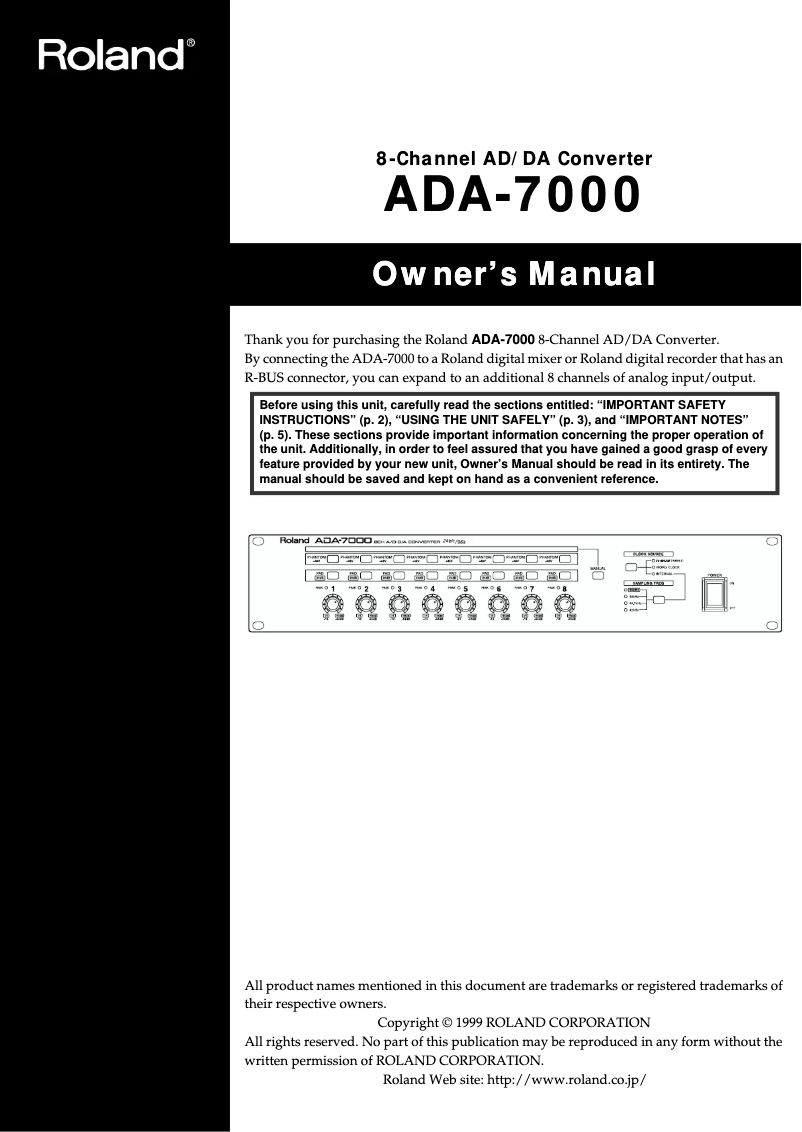 Page n°1 - Manuel utilisateur Roland ADA-7000