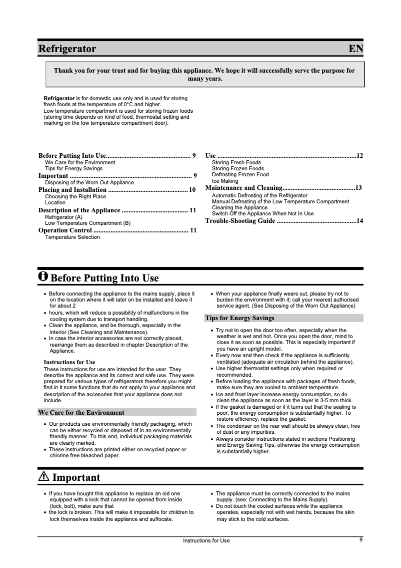 Page n°1 - Manuel utilisateur Gorenje R 1217 BAB