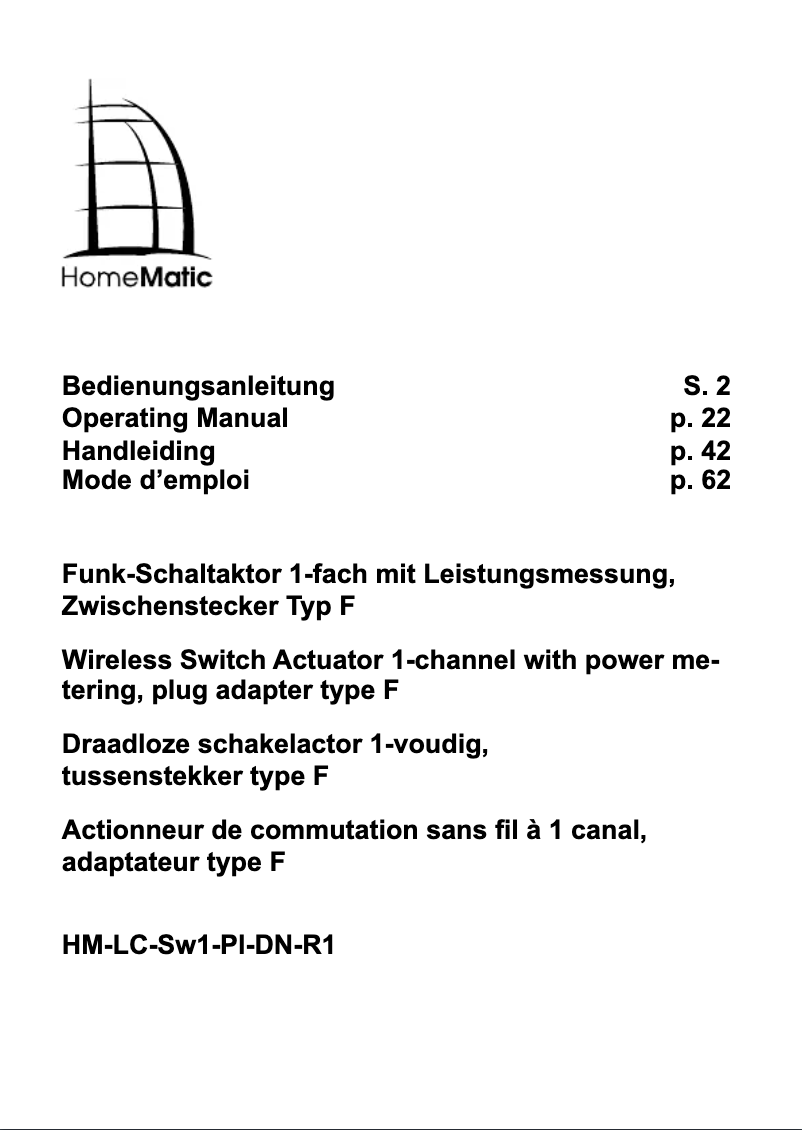 Page 1 of the manual User Manual Homematic IP HM-ES-PMSw1-Pl