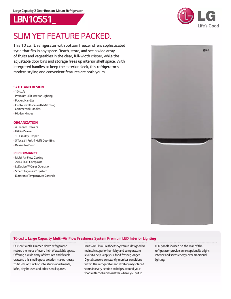 Page 1 de la notice Fiche technique LG LBN10551