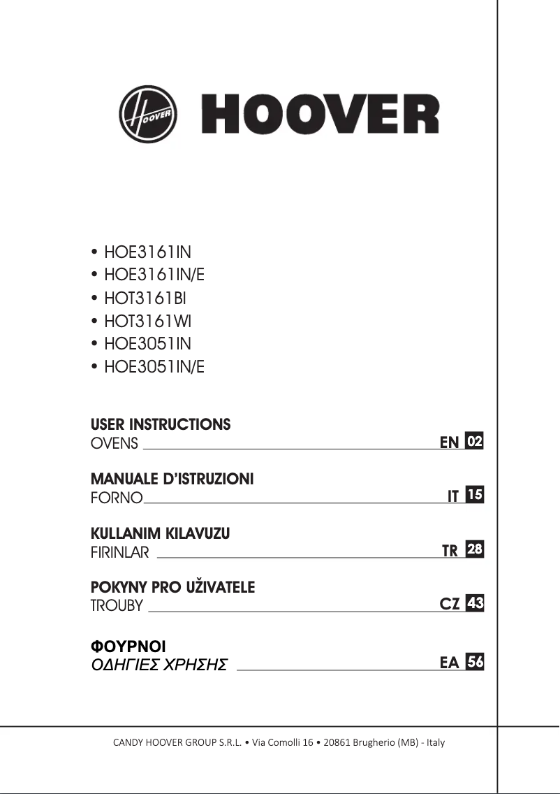 Page n°1 - Manuel utilisateur Hoover HOE3051IN/E