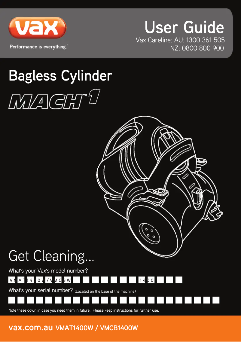 Image de la première page du manuel de l'appareil Mach 1 VMAT1400W