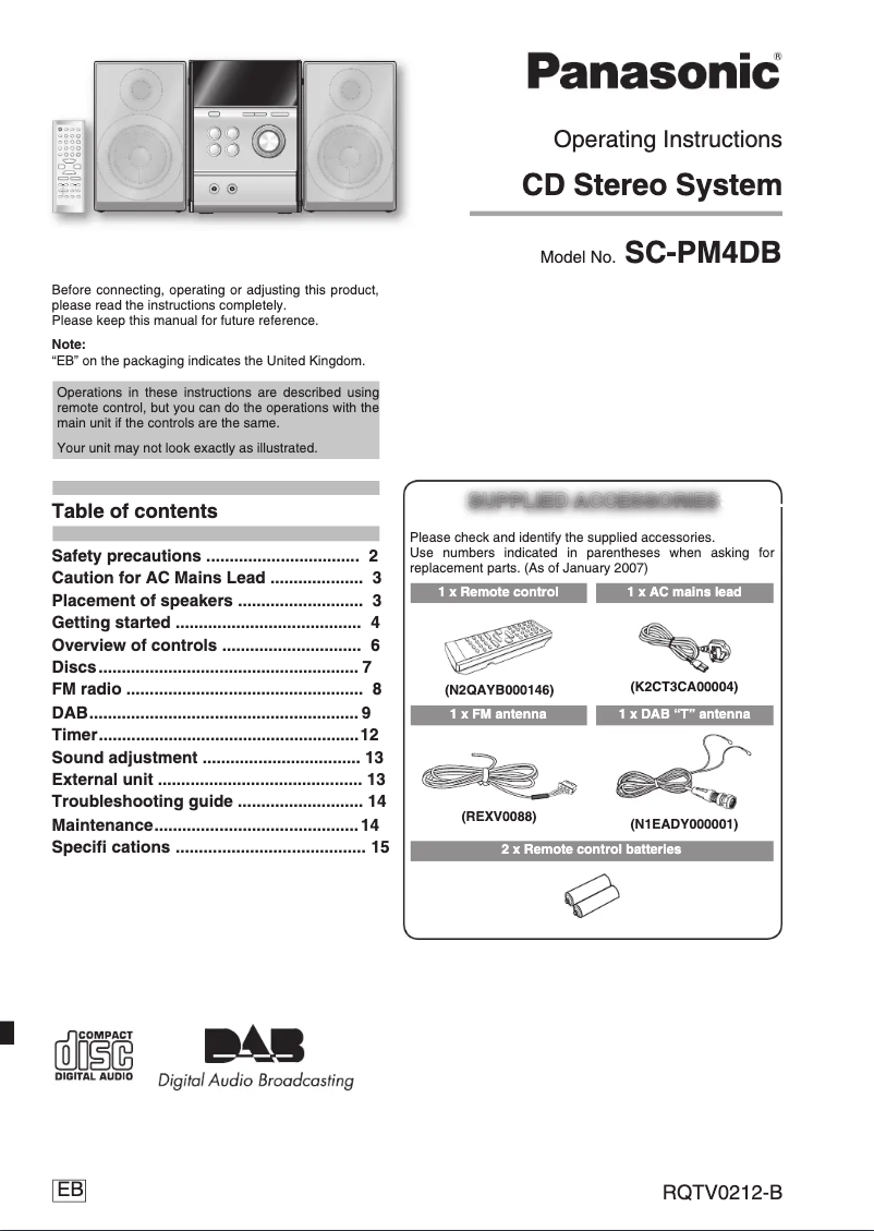 Page n°1 - Manuel utilisateur Panasonic SC-PM4DB