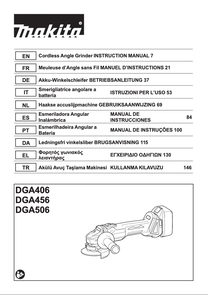 Page 1 de la notice Manuel utilisateur Makita DGA506Z