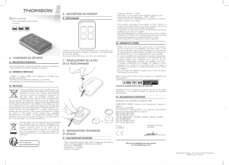 Page 1 de la notice Manuel utilisateur Thomson 510050T