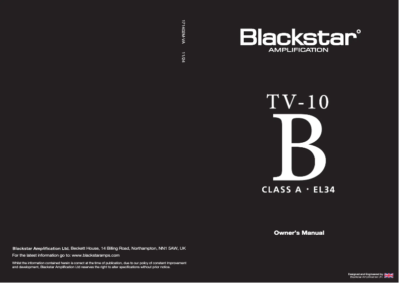 Page n°1 - Manuel utilisateur Blackstar TV-10 B