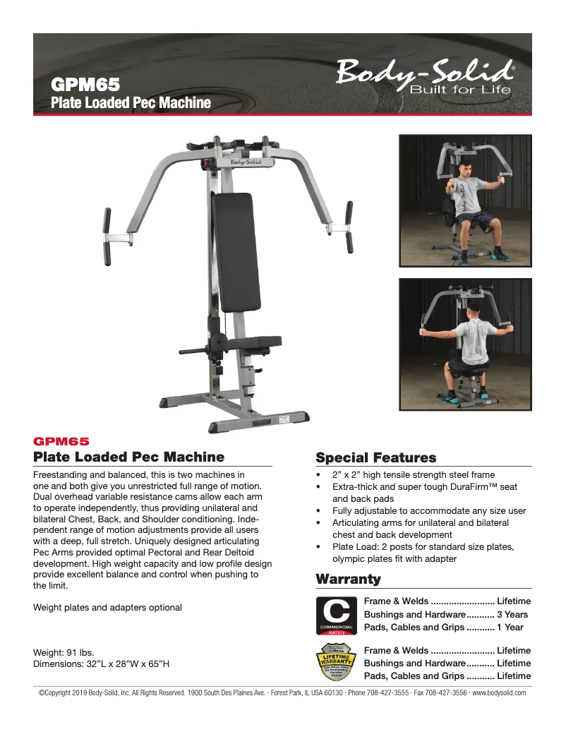 Page 1 de la notice Manuel utilisateur Body-Solid GPM65