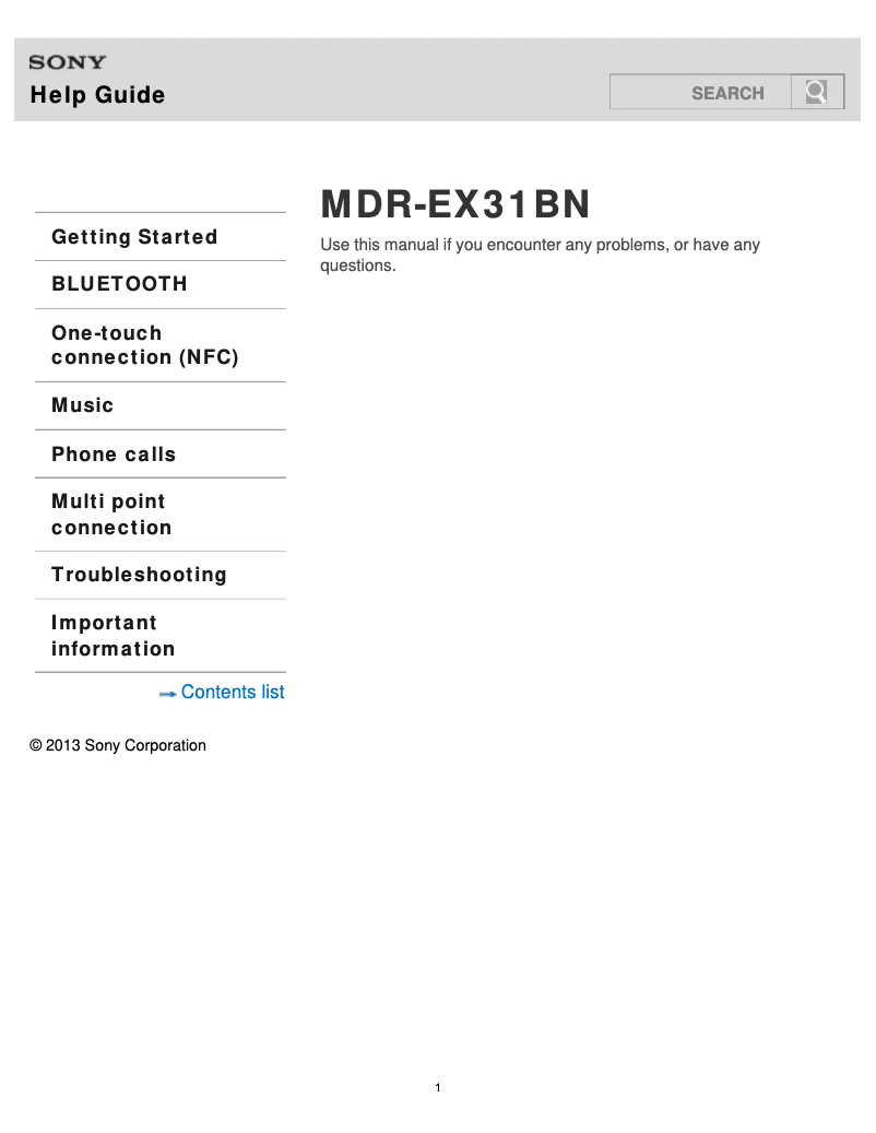 Page 1 de la notice Manuel utilisateur Sony MDR-EX31BN