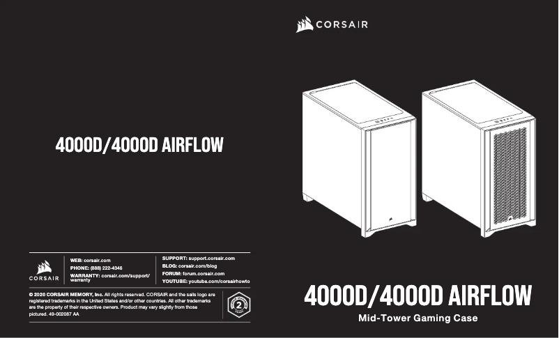 Page 1 de la notice Mode d'emploi Corsair 4000D AIRFLOW