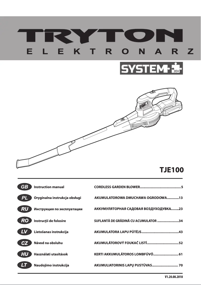 Page n°1 - Manuel utilisateur Tryton TJE100
