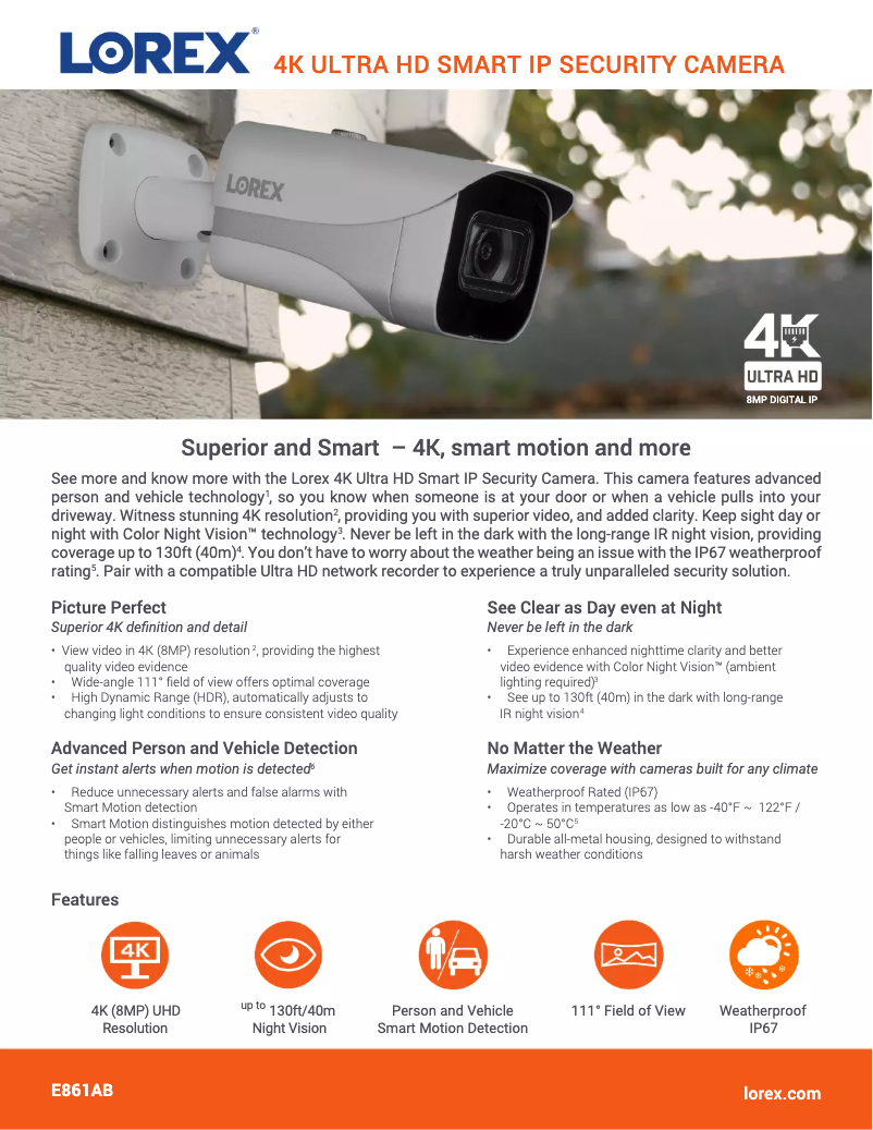Página 1 del manual Ficha técnica Lorex E861AB-E