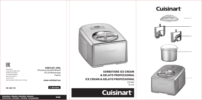 Page 1 de la notice Manuel utilisateur Cuisinart ICE100E