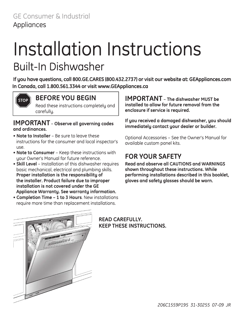Page n°1 - Guide d'installation Hotpoint HDA3600RWW