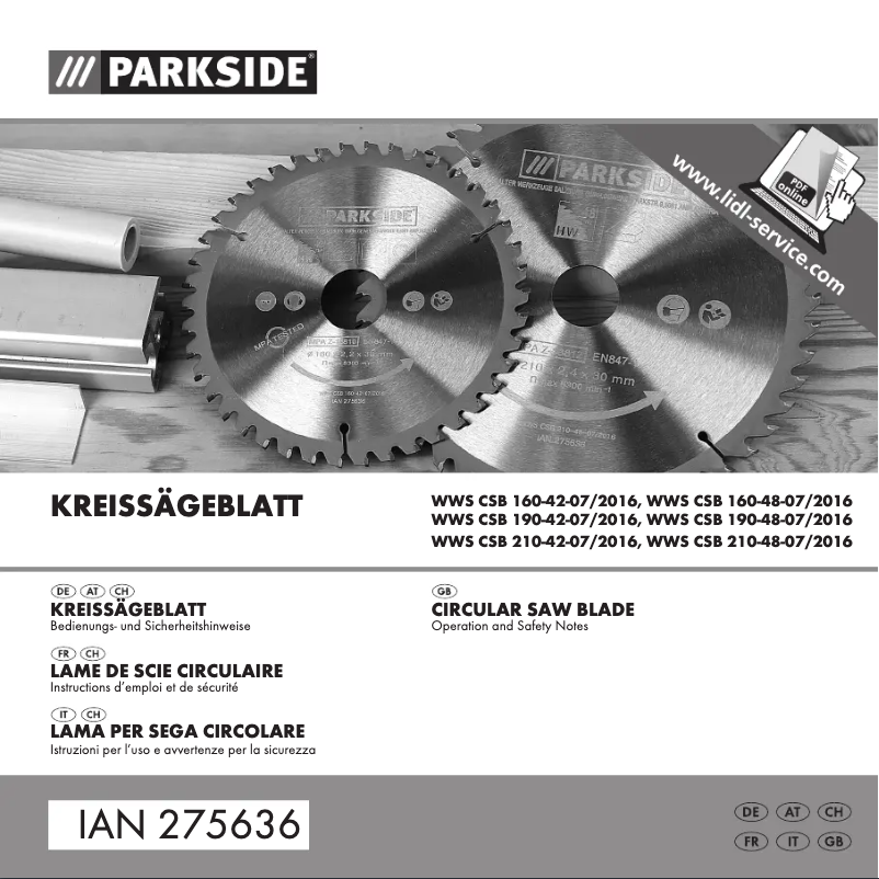 Page n°1 - Manuel utilisateur Parkside WWS CSB 160-48-07/2016