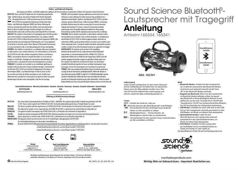 Page 1 de la notice Manuel utilisateur Manhattan 165334