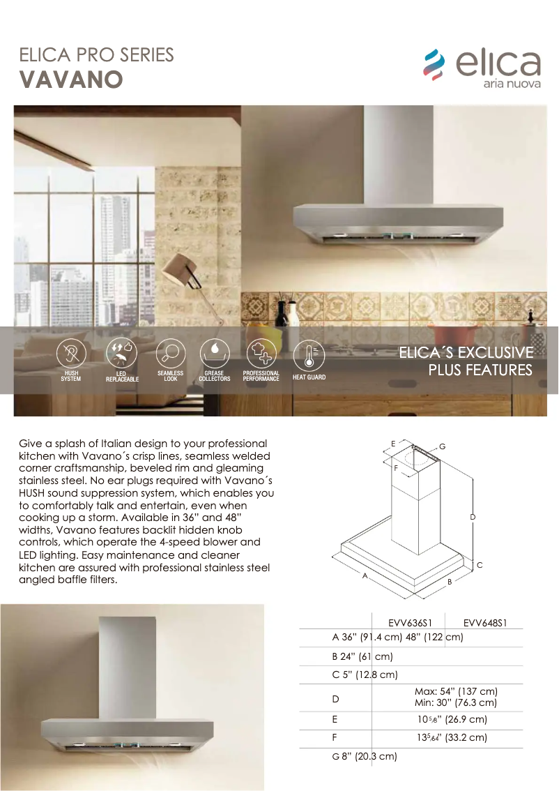 Page 1 de la notice Fiche technique Elica Vavano EVV648SS
