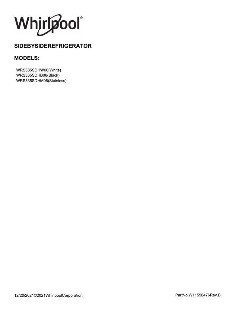 Page 1 de la notice Informations de garantie Whirlpool WRS335SDHM
