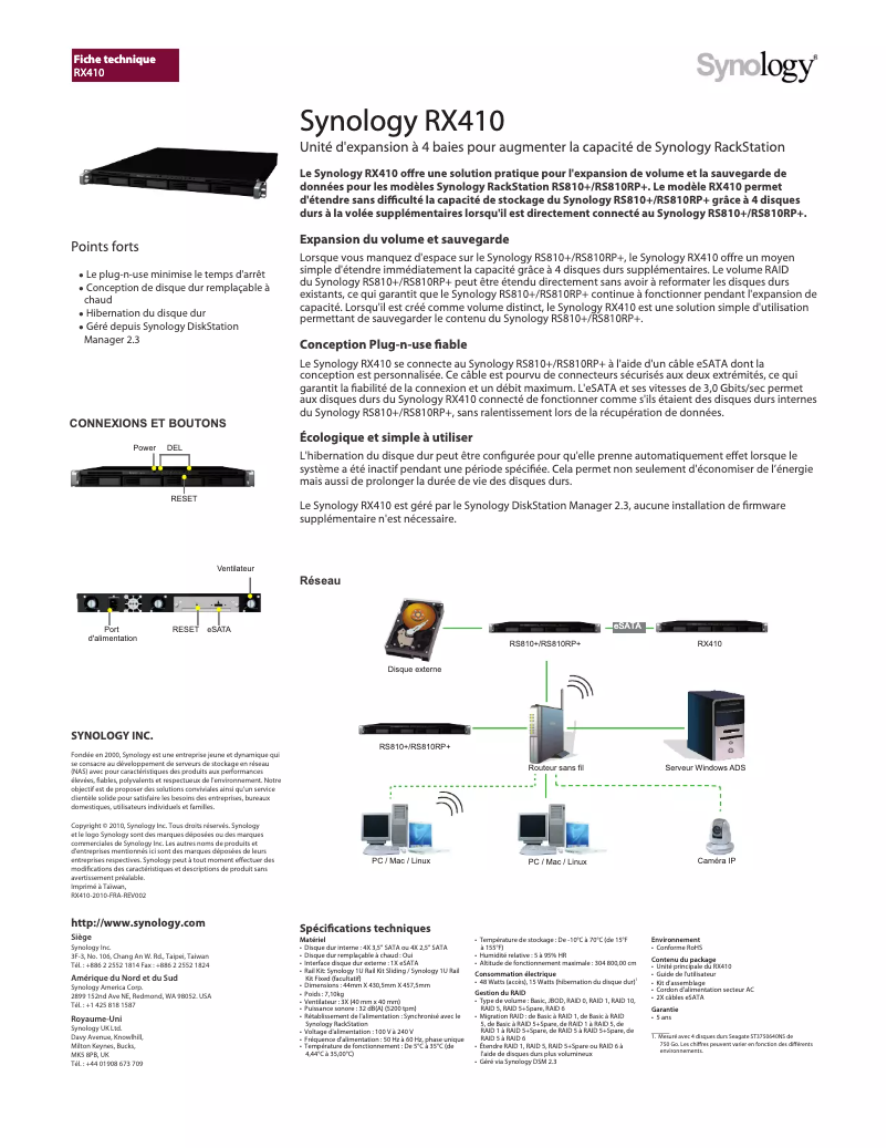 Page n°1 - Fiche technique Synology RX410