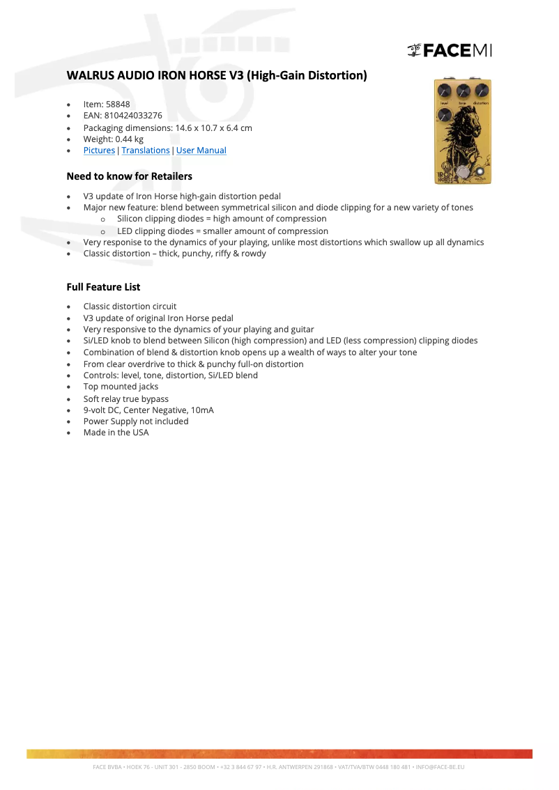 Page n°1 - Manuel utilisateur Walrus Audio Iron Horse V3