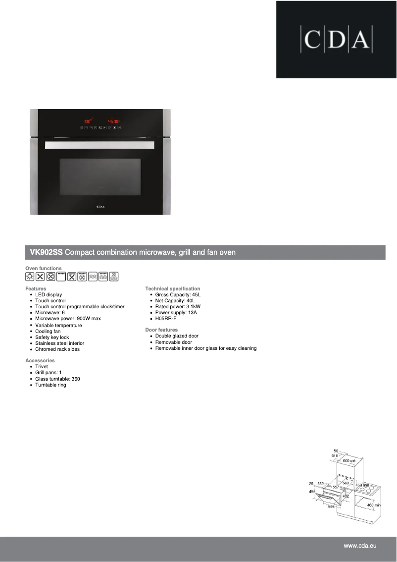 Page n°1 - Fiche technique CDA VK902SS
