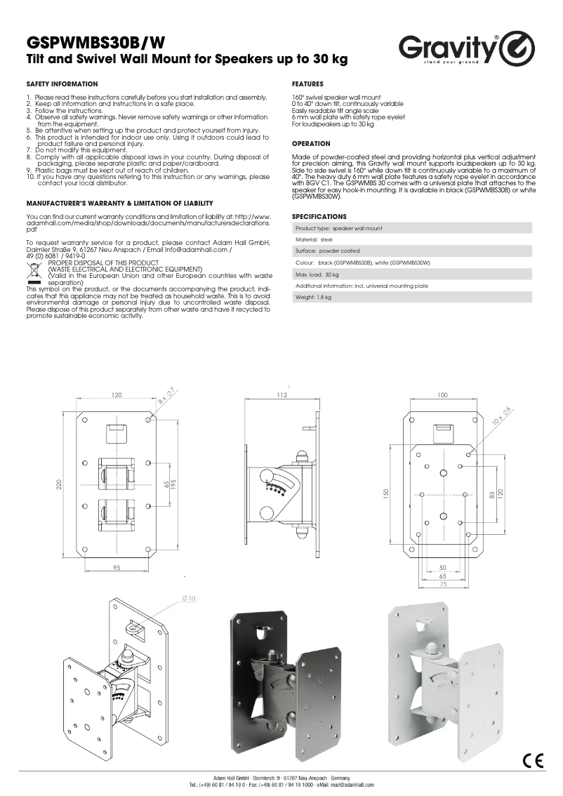Page 1 de la notice Manuel utilisateur Gravity SP WMBS 30 B