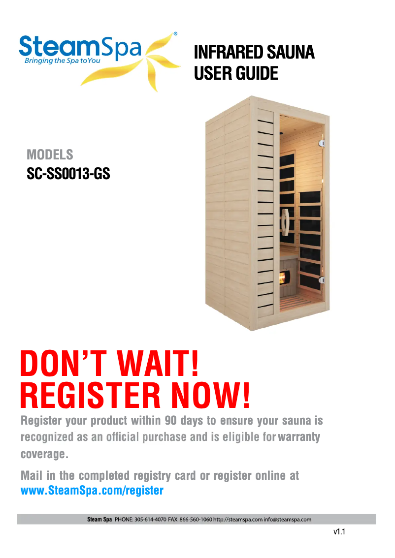 Page 1 de la notice Manuel utilisateur SteamSpa SC-SS0013-GS