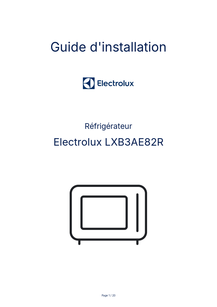 Page n°1 - Guide d'installation Electrolux LXB3AE82R