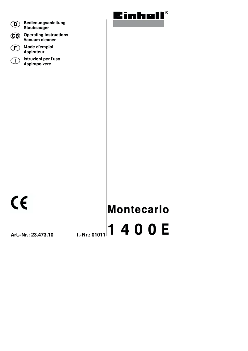 Image de la première page du manuel de l'appareil Montecarlo 1400 E