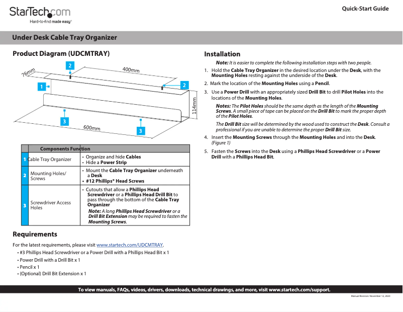 Page 1 de la notice Manuel utilisateur StarTech.com UDCMTRAY
