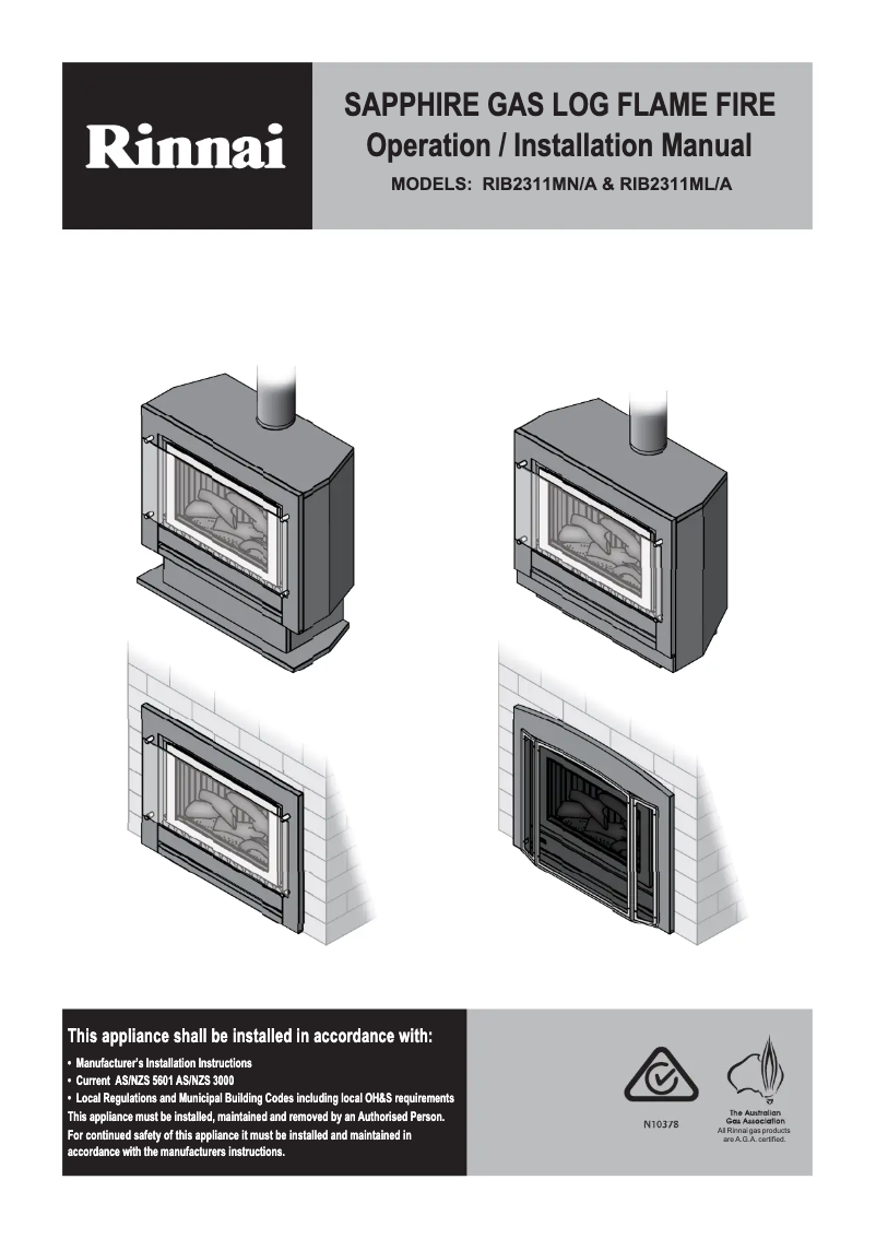 Page 1 de la notice Manuel utilisateur Rinnai Sapphire Masonry RIB2311ML