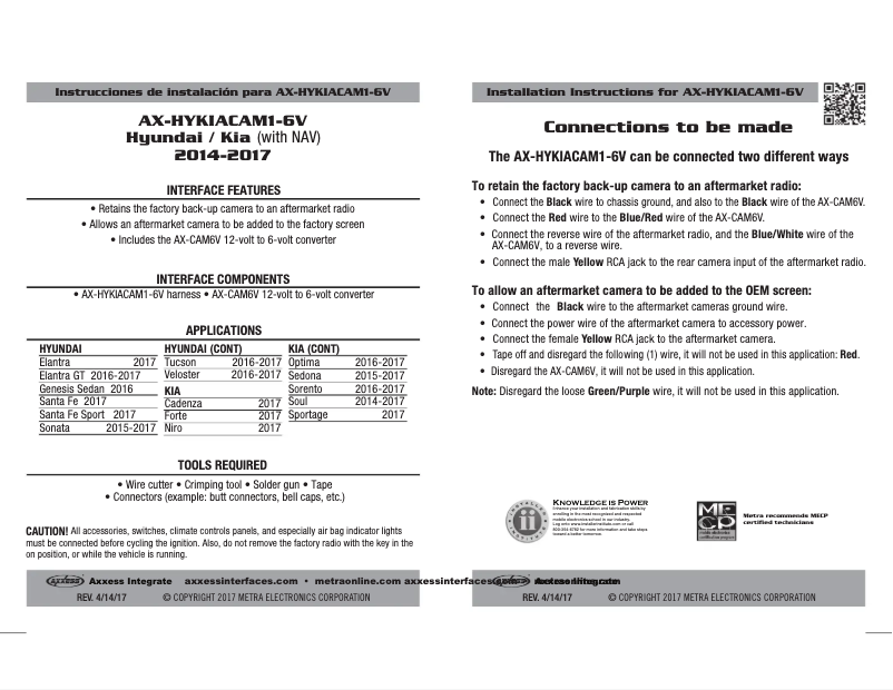 Image de la première page du manuel de l'appareil AX-HYKIACAM1-6V