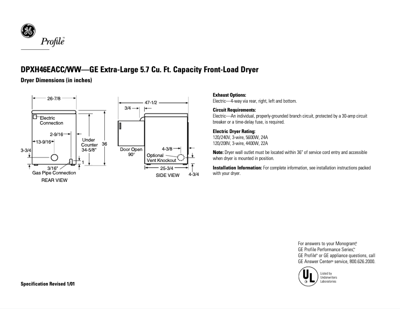 Image de la première page du manuel de l'appareil Profile DPXH46EACC