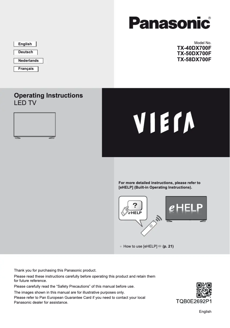 Page 1 de la notice Manuel utilisateur Panasonic Viera TX-58DX700F