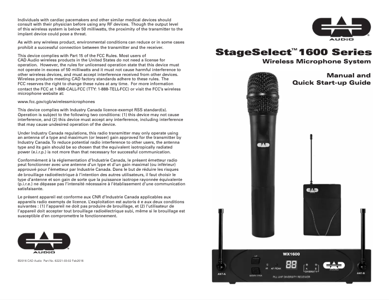 Page n°1 - Manuel utilisateur CAD Audio WX1610