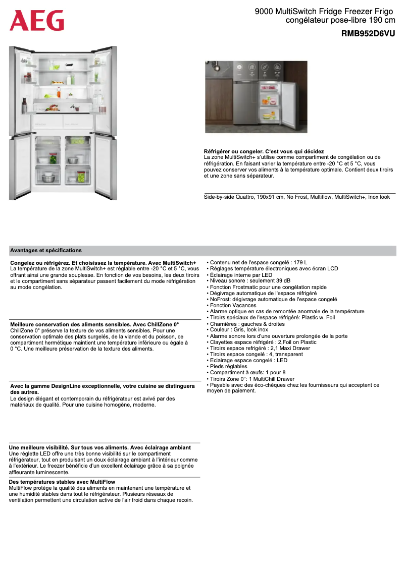 Page 1 de la notice Fiche technique AEG RMB952D6VU