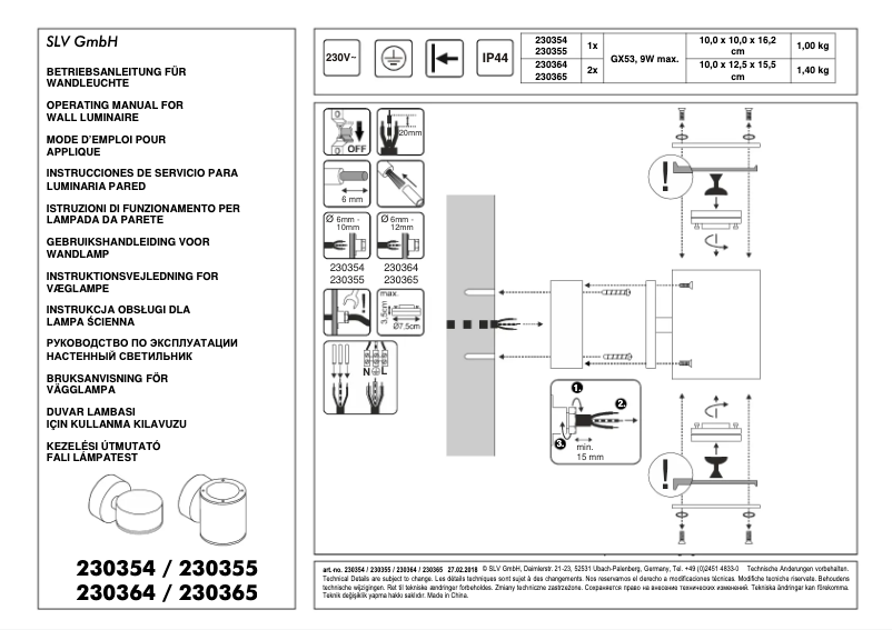Page 1 de la notice Manuel utilisateur SLV 230365