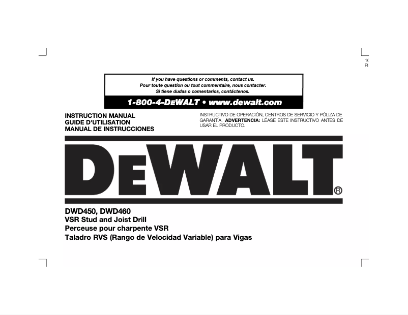 Page 1 de la notice Manuel utilisateur DeWalt DWD450