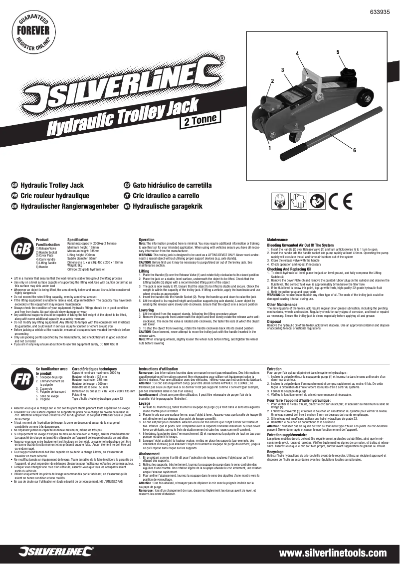 Page 1 de la notice Manuel utilisateur Silverline 633935