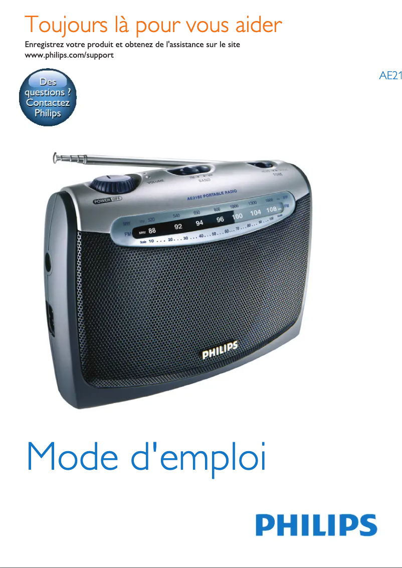 Page 1 de la notice Manuel utilisateur Philips AE2170G/12