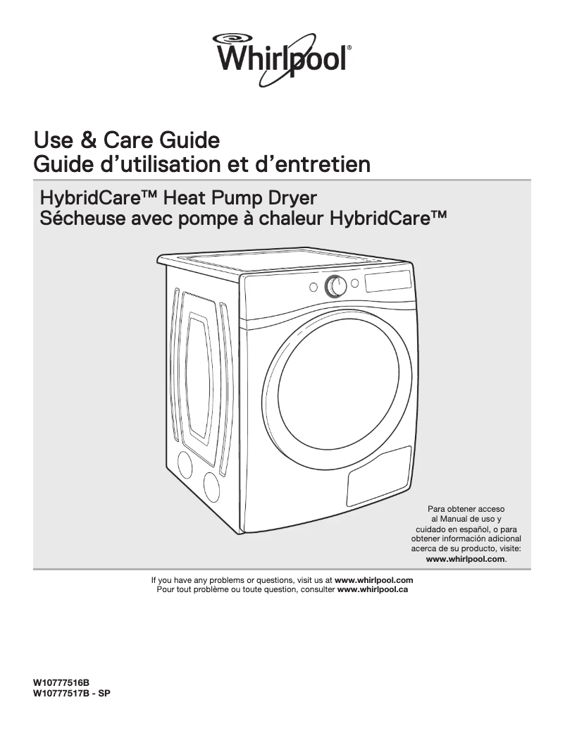 Page n°1 - Manuel d'utilisation et d'entretien Whirlpool WED7990F