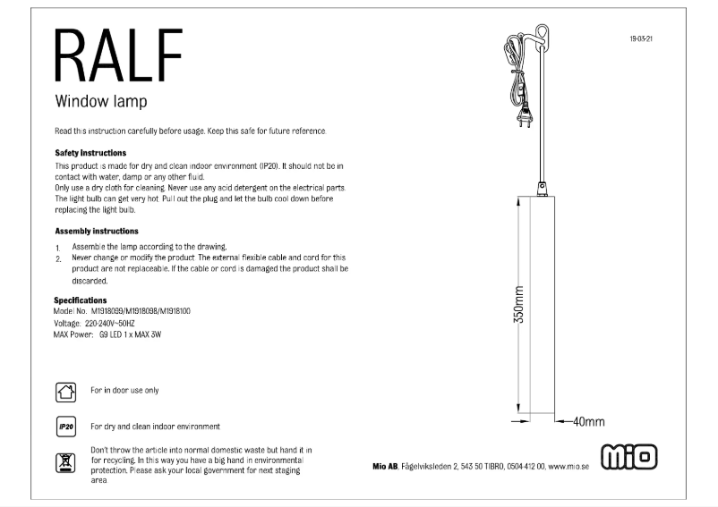Page 1 de la notice Manuel utilisateur Mio Ralf