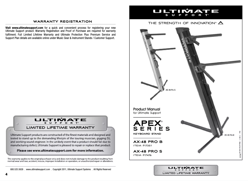 Page 1 de la notice Manuel utilisateur Ultimate Support APEX AX-48 Pro