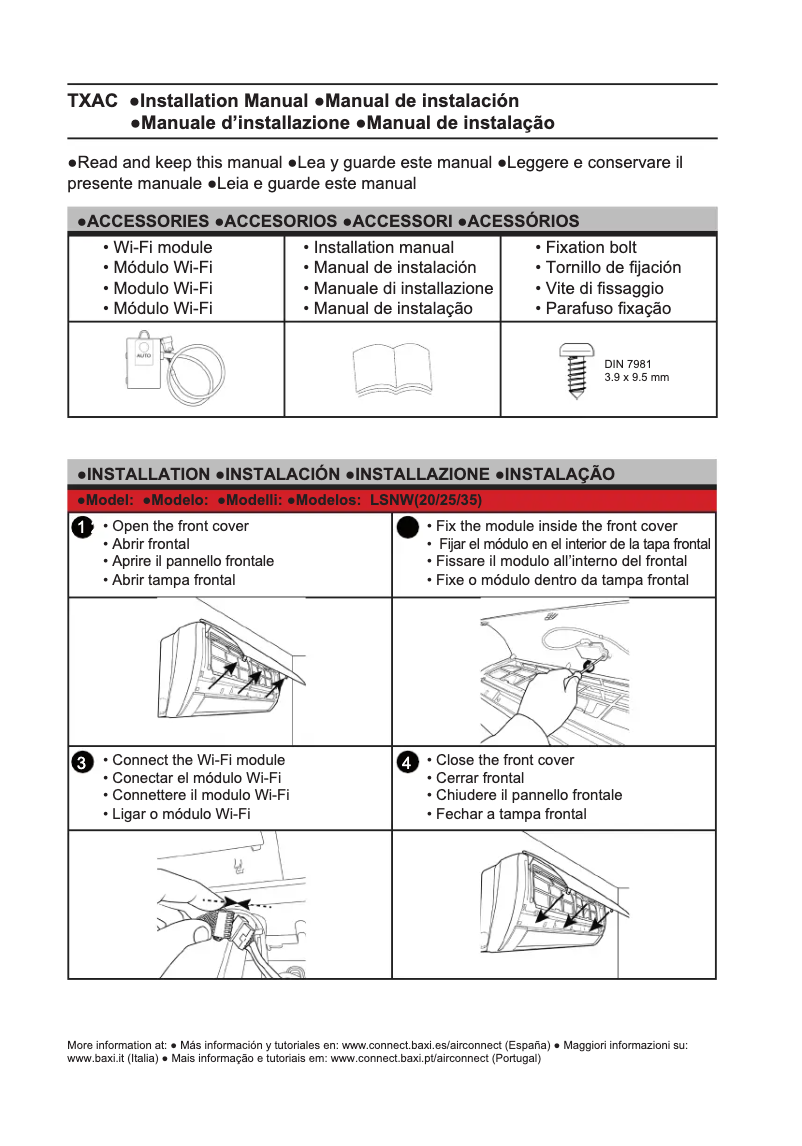 Page 1 de la notice Manuel utilisateur Baxi LSNW 20