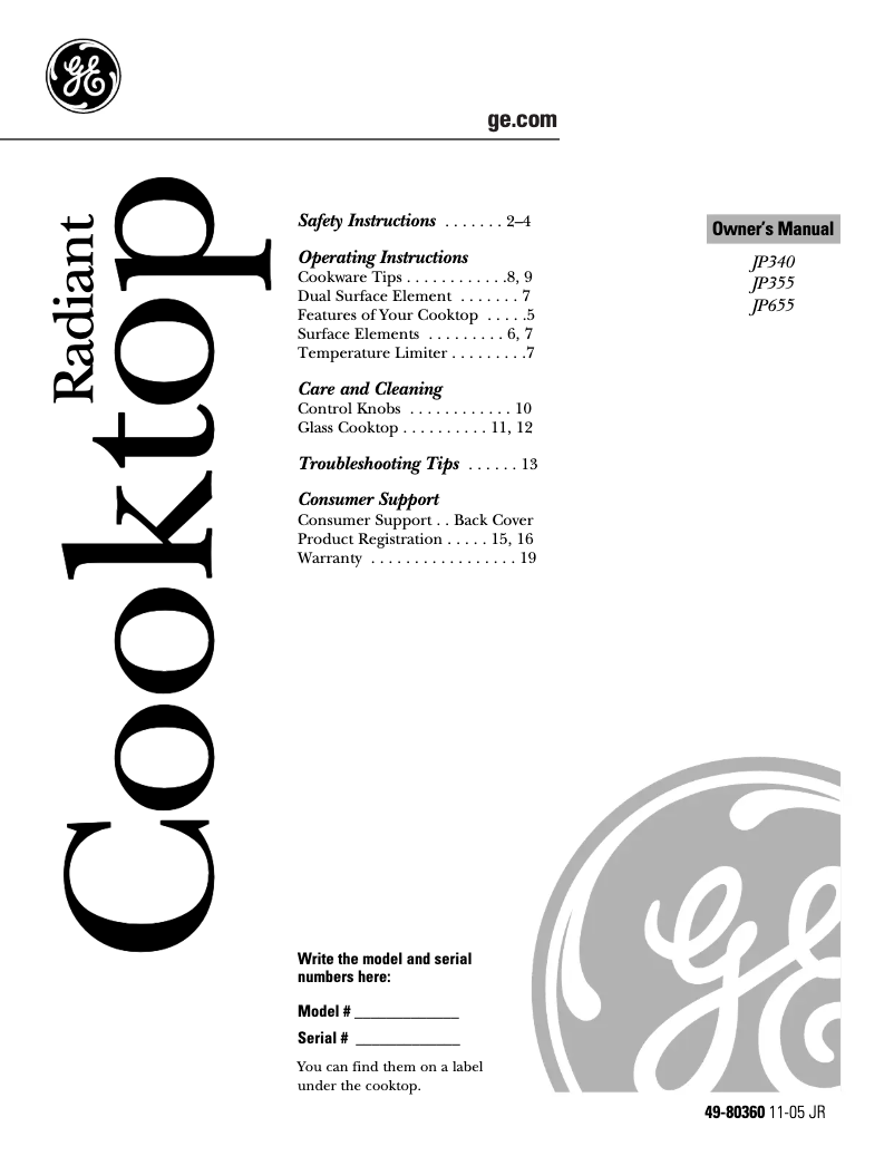 First page image of the manual for JP355SKSS